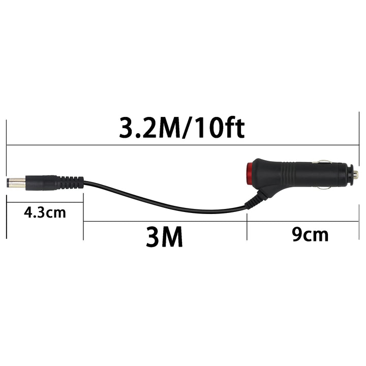 12V DC Car Charger Auto Power Supply 22AWG with Switch Button Cable DC 5.5mm x 2.1mm to Car Cigarette Lighter Male Plug Cable with Indicator Light(3M)