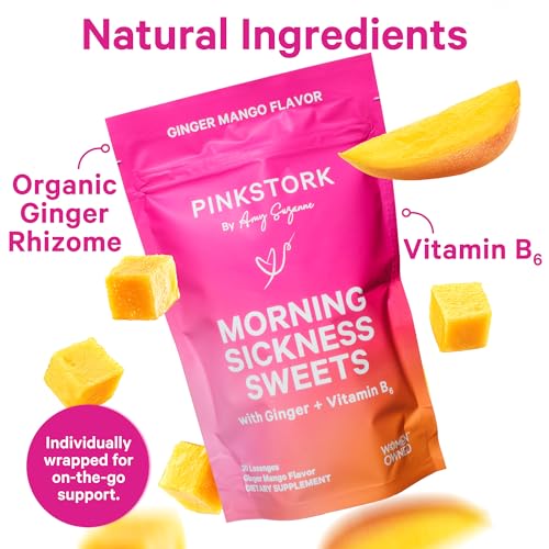 Morning Sickness Sweets, Organic Mango Ginger Candy with Vitamin B6 for Morning Sickness, Motion Sickness, Prenatal Heartburn - Pregnancy Must Haves - 30 Wrapped Drops