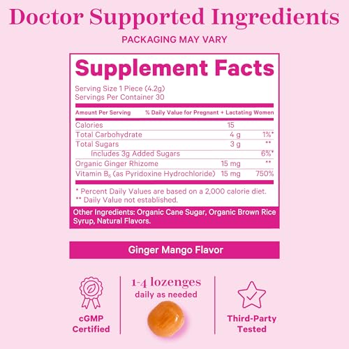Morning Sickness Sweets, Organic Mango Ginger Candy with Vitamin B6 for Morning Sickness, Motion Sickness, Prenatal Heartburn - Pregnancy Must Haves - 30 Wrapped Drops