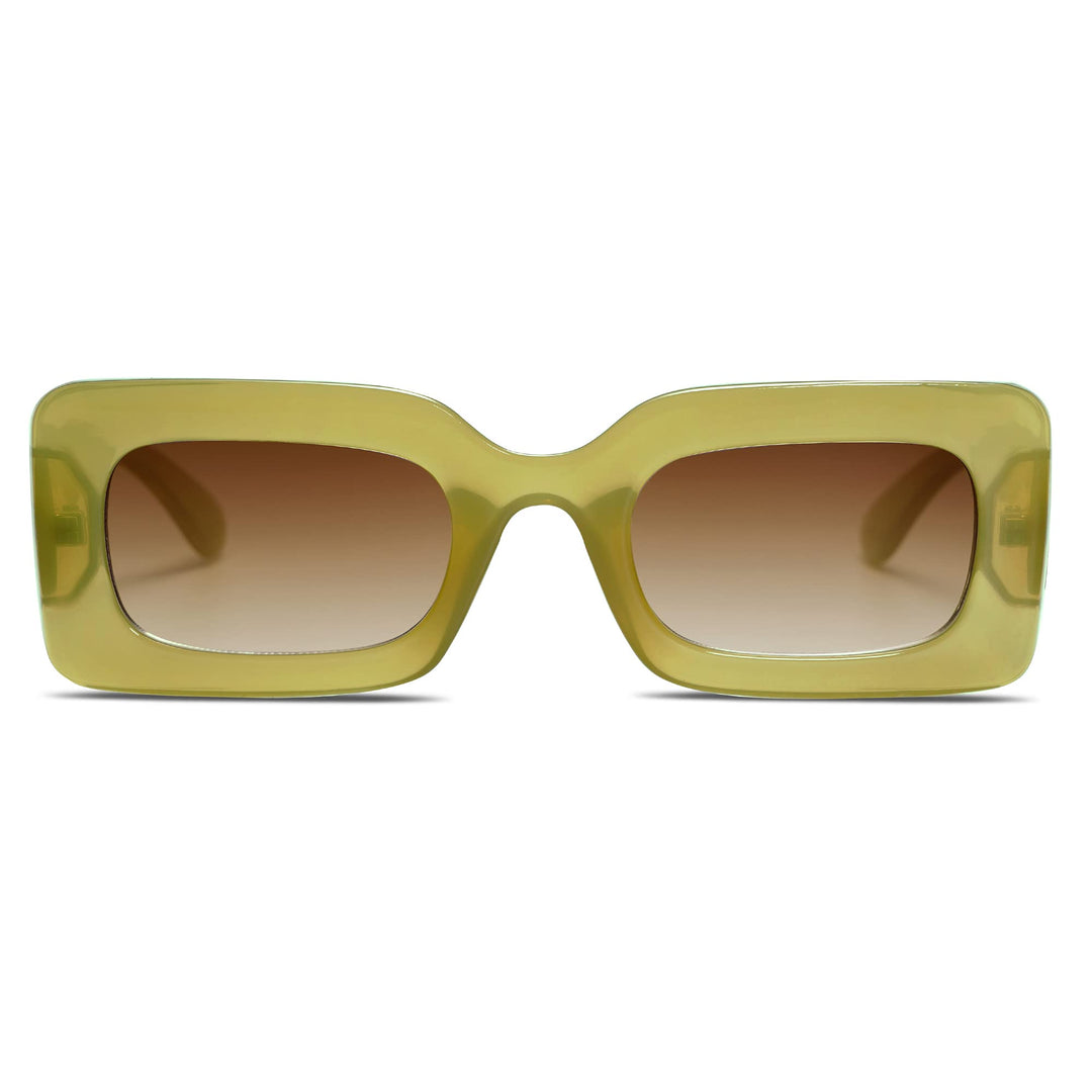 Retro 90s Nude Rectangle Sunglasses Womens Mens Trendy Chunky Glasses Green Frame Brown Lens