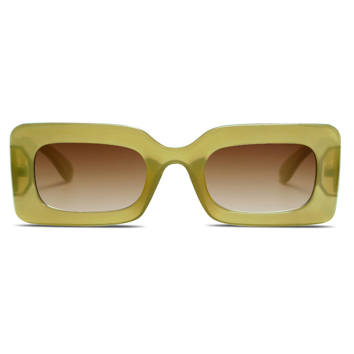Retro 90s Nude Rectangle Sunglasses Womens Mens Trendy Chunky Glasses Green Frame Brown Lens