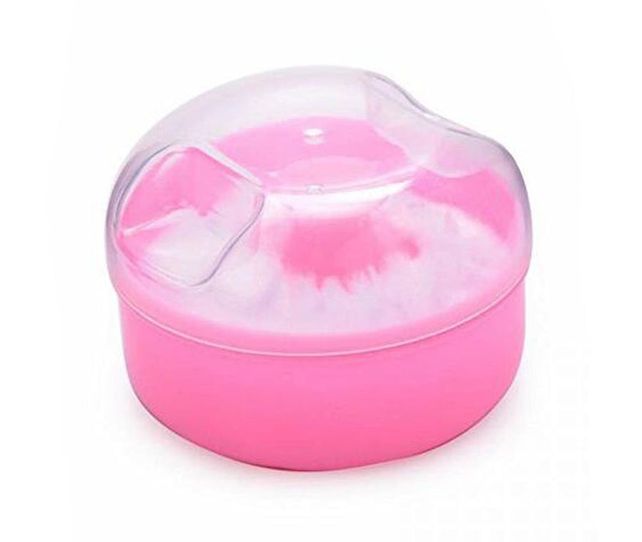 2 Pcs Baby After-Bath Powder Puff Sponge Box Kit Dispensor DIY Make up Cosmetic Loose Powder Jar Container Case (Pink)
