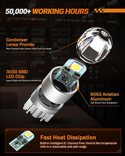 194 LED Bulbs 6000K White, 168 2825 T10 W5W 3030 Bright Chips, Dome Light, Map Door Courtesy License Plate Pack of 10