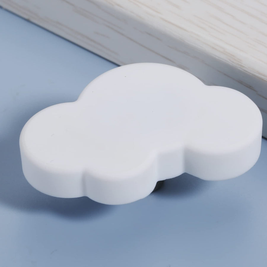 Cloud Cartoon Kids Room Knob, 4.5cm Cute White Dresser Handles Soft Rubber Decor Pull for Door Wardrobe Toy Organizer Box Bookcase Bedroom Single Hole