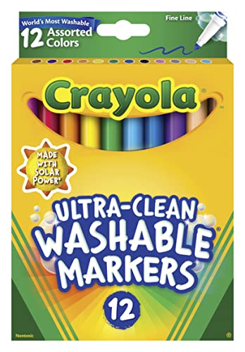 Ultra Clean Fine Line Markers (12ct), Washable Markers for Kids, Arts & Crafts, Coloring Book Markers, Toddler Stocking Stuffers