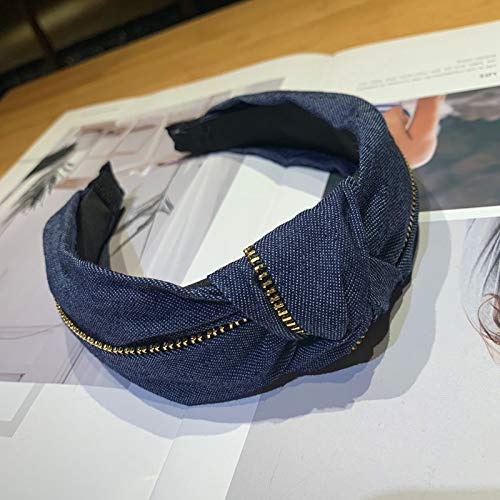 Vinobowtique 2Piece Women Jeans Zipper Headbands With Twist Knot Wide Turban Headwraps Hair Band Bows Accessories For Girls