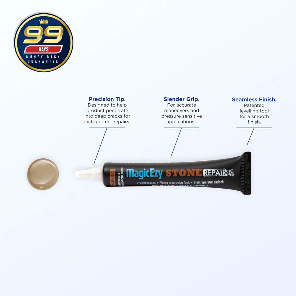 Stone Repairezy (Beige):- Granite, Marble, Travertine. Quartz - Repair Chipped, Cracked Floor Tiles, Countertops - Stone Repair Kit, Touch Up Filler