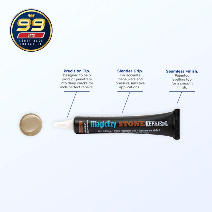 Stone Repairezy (Beige):- Granite, Marble, Travertine. Quartz - Repair Chipped, Cracked Floor Tiles, Countertops - Stone Repair Kit, Touch Up Filler