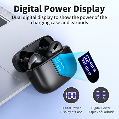 Bluetooth Headphones True Wireless Earbuds 60H Playback LED Power Display Earphones with Wireless Charging Case IPX5 Waterproof in-Ear Ear buds with Mic for TV Smart Phone Laptop Computer Sports