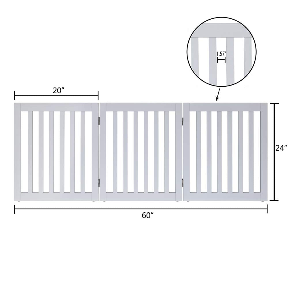 24”H Free Standing Pet Gate for Dog Cat, Wooden Dog Gates for Doorway, Stairs, Step Over Foldable Pet Fence for The House, Expandable Dog Barrier, Indoor Use, White