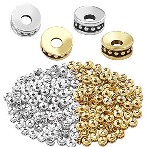 200pcs 6mm Tibetan Spacer Beads Round Rondelle Beads Alloy Jewelry Bead Charm Spacer for Jewelry Making DIY Bracelets Necklace and Crafting