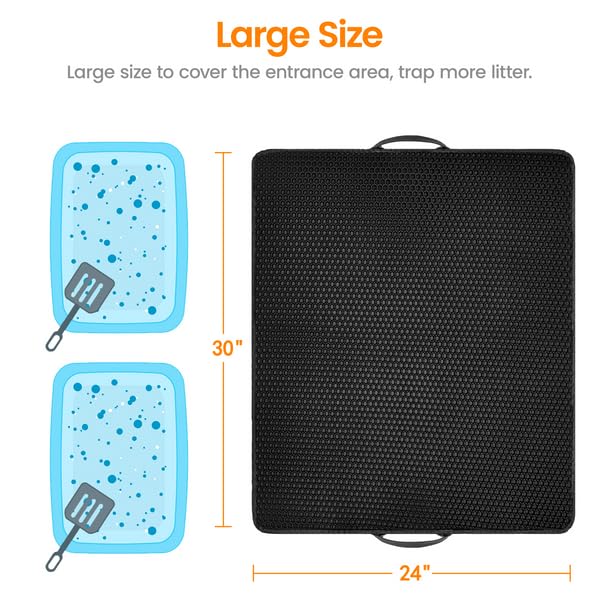 Conlun Cat Litter Mat-30X24 Large Litter BoxTrapping Mat for Kitty EVA Honeycomb Double Layer Design, Urine & Waterproof with Handle Design Easier to Clean, Washable, Black