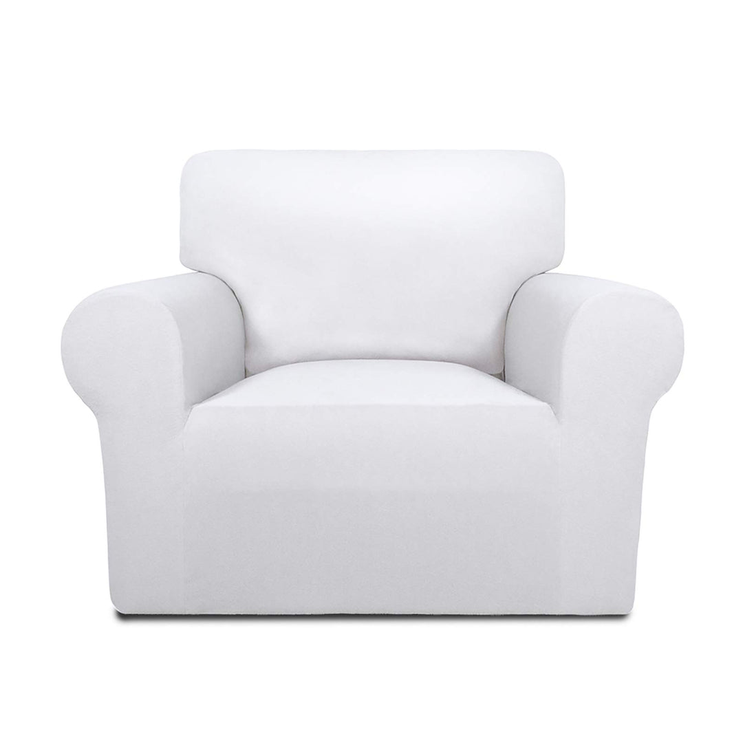 Super Stretch Chair Sofa Slipcover – Spandex Non Slip Soft Couch Sofa Cover, Washable Furniture Protector with Non Skid Foam and Elastic Bottom for Kids, Pets (Chair, White