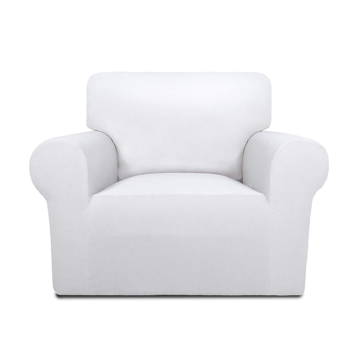 Super Stretch Chair Sofa Slipcover – Spandex Non Slip Soft Couch Sofa Cover, Washable Furniture Protector with Non Skid Foam and Elastic Bottom for Kids, Pets (Chair, White