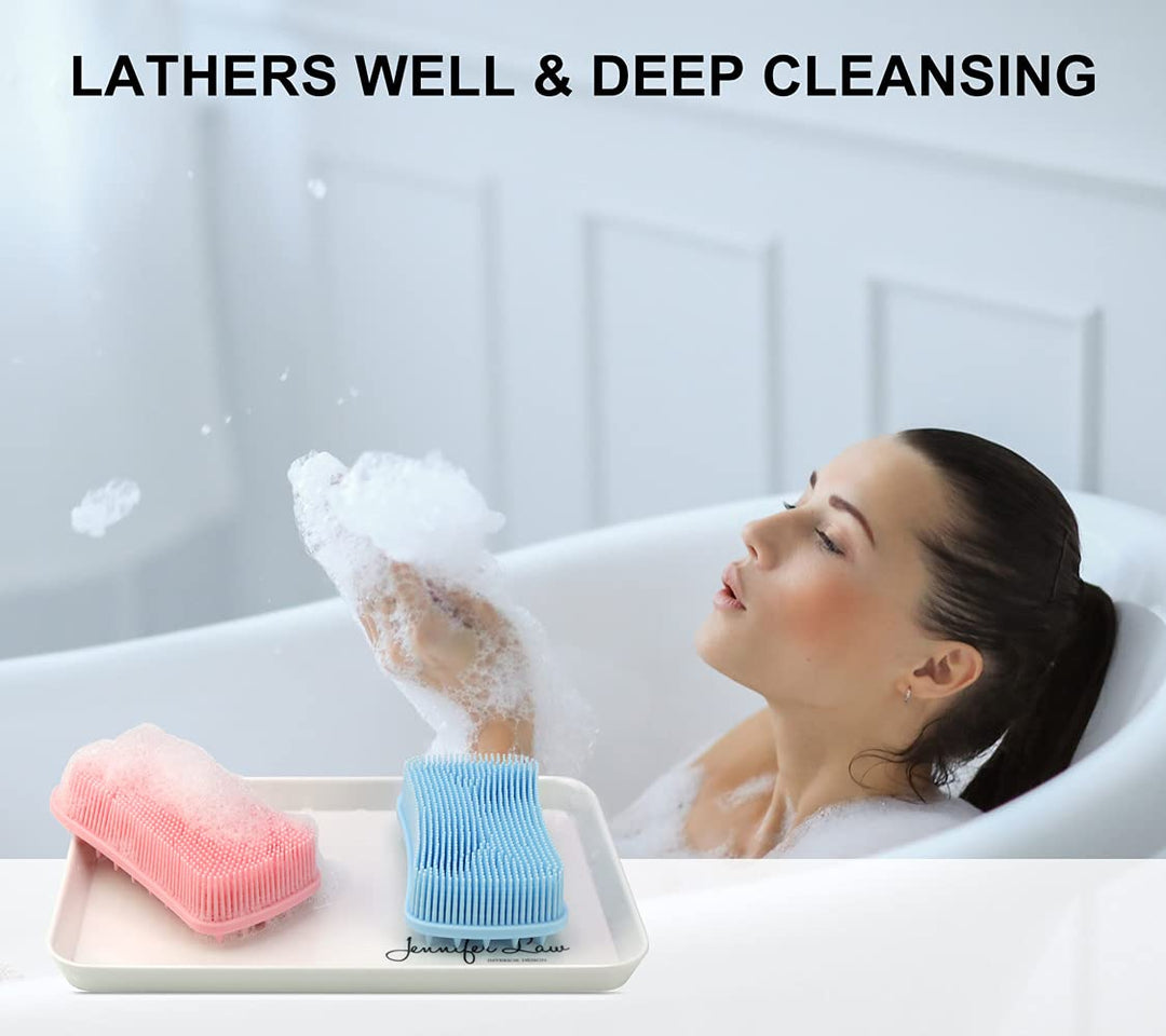 Silicone Body Scrubber, 2 in 1 Shower Scrubber for Body, Soft Silicone Loofah for Sensitive Skin, Silicone Scalp Massager, Portable Travel Loofah, Lathers Well, More Hygienic