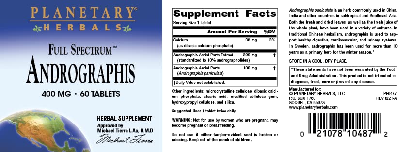 Full Spectrum Andrographis 400mg - Ayurvedic Herb - 60 Tablets