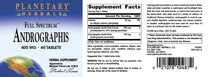 Full Spectrum Andrographis 400mg - Ayurvedic Herb - 60 Tablets