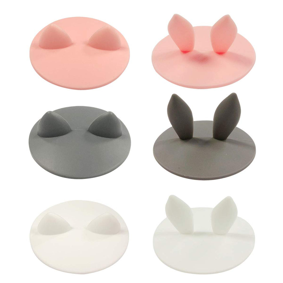 ® Animal Ears Silicon Cup Lids, Anti-Dust Airtight Mug Covers for Hot and Cold Beverages (Set of 6)
