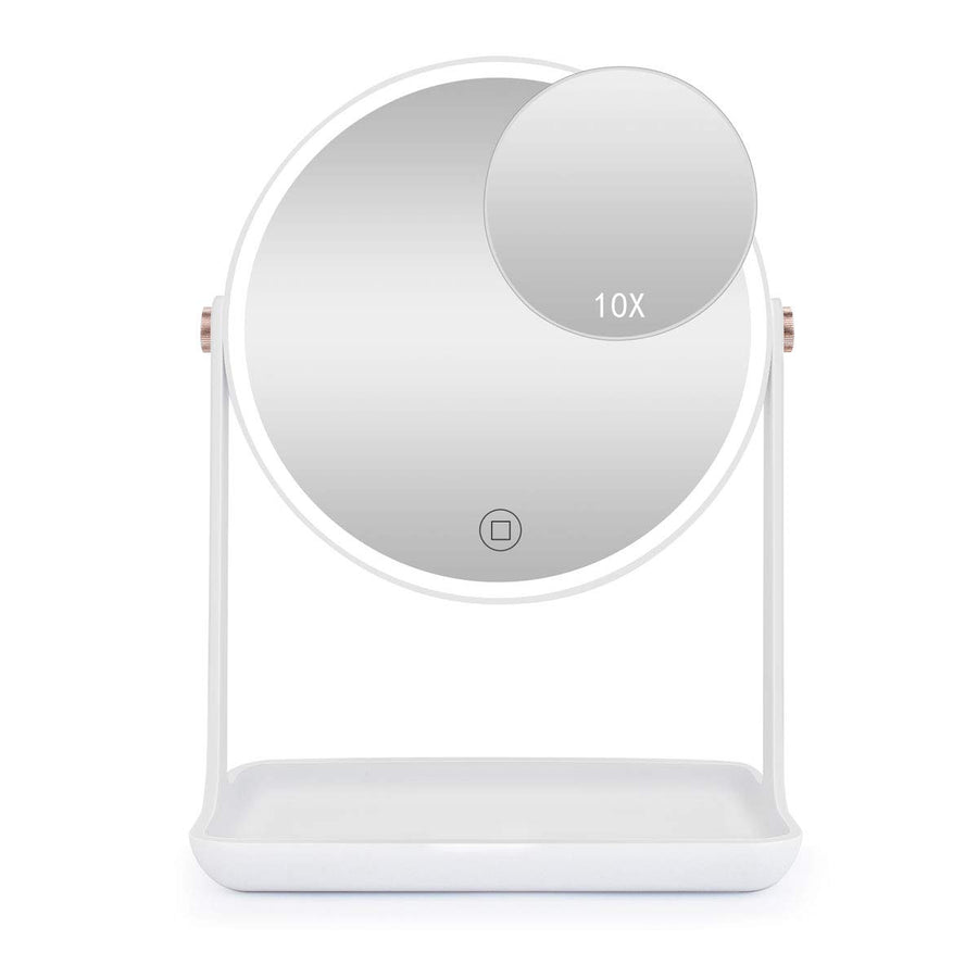 Magnified Lighted Makeup Mirror with 1X/3X/10X Magnification- 7 Double Sided Vanity Mirror with Lights, Touch Sensor, Dimmable, Rechargeable & Cordless- Countertop Makeup Mirror with Lights