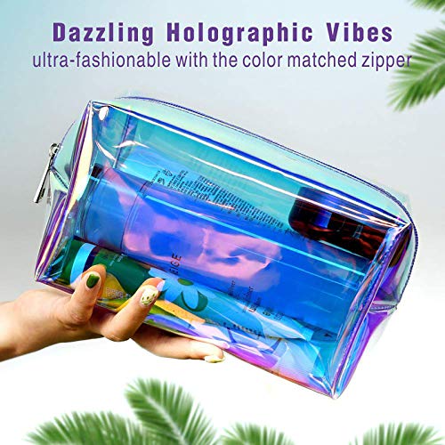 Holographic Makeup Bag for Women - Travel Clear Cosmetic Bag - Waterproof Large Clear Makeup Pouch with Zipper, Purple