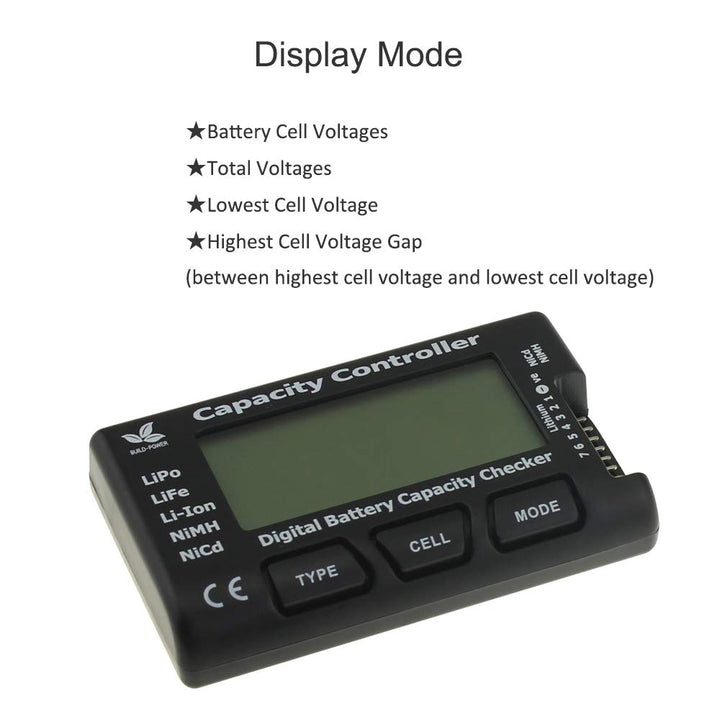 RC Cellmeter 7 Digital Battery Capacity Checker Lipo Battery Tester RC Battery Voltage Tester for LiPo/Li-ion/Nicd/NiMH Cell Meter Battery Checker Tester
