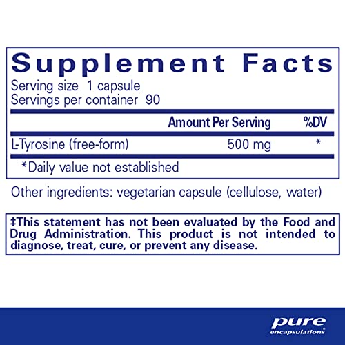 L-Tyrosine - Amino Acid Supplement - for Brain Support, Dopamine & Thyroid Function* - Vegan & Non-GMO - 90 Capsules