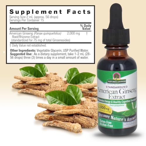 Nature's Answer Ginseng American Root Alcohol-Free, 1-Fluid Ounce | Promotes Vitality | Immune Support Booster | Improves Cognitive Function | Natural Energy Increase