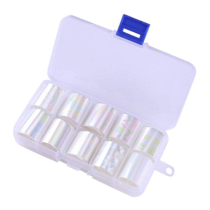 10 Rolls White Pearl Color Holographic Nail Art Foil Transfer Roll Set Mix-Pattern Stickers Nails Transfer Decals Wraps Kit(1.0inchs*39.4inchs / 2.5cm*100cm)