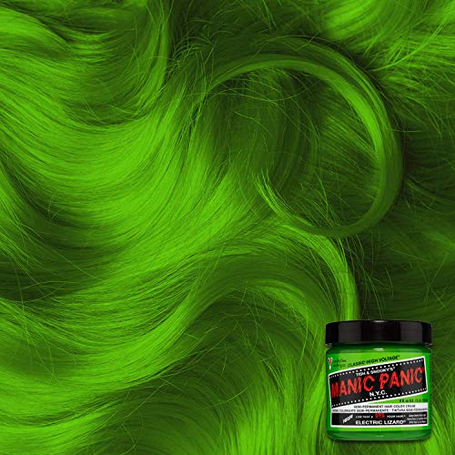 Electric Lizard Green Hair Dye – Classic High Voltage - Semi Permanent Bright Neon Green Hair Dye With Lime Green Hues – Glows in Blacklight - Vegan, PPD And Ammonia Free (4oz)
