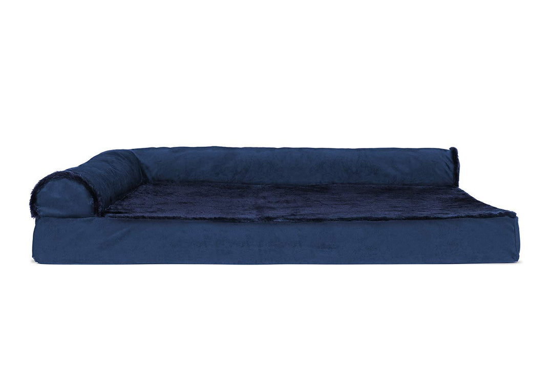 Orthopedic Dog Bed for Large Dogs w/ Removable Bolsters & Washable Cover, For Dogs Up to 95 lbs - Plush & Velvet L Shaped Chaise - Deep Sapphire, Jumbo/XL