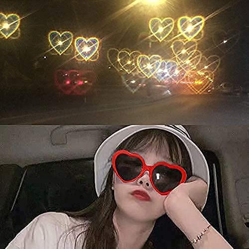 Heart Effect Diffraction Glasses, Women Interesting Peach Heart Special Effects Eyeglasses (Red, one size)