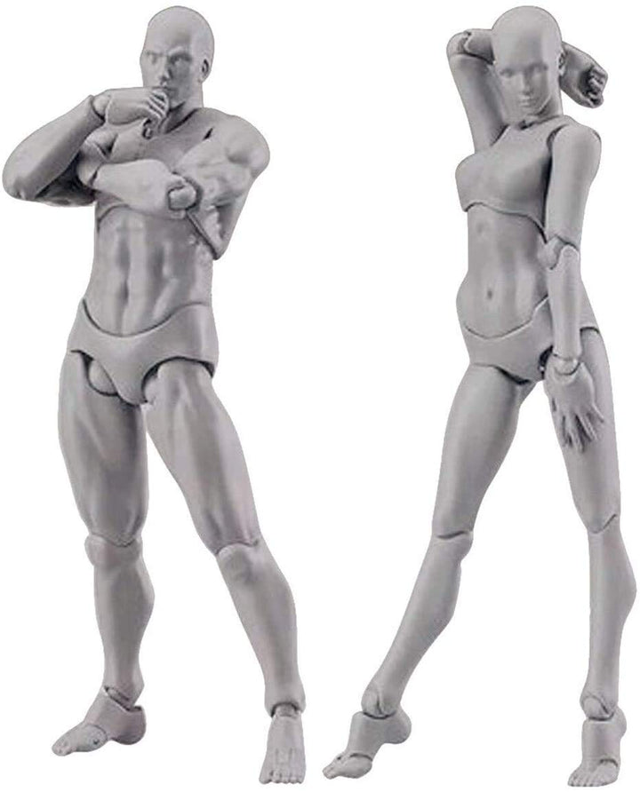 Body Kun Doll, Artists Manikin Blockhead Jointed Mannequin Drawing Figures for Figure Model Male+Female Set (Gray)