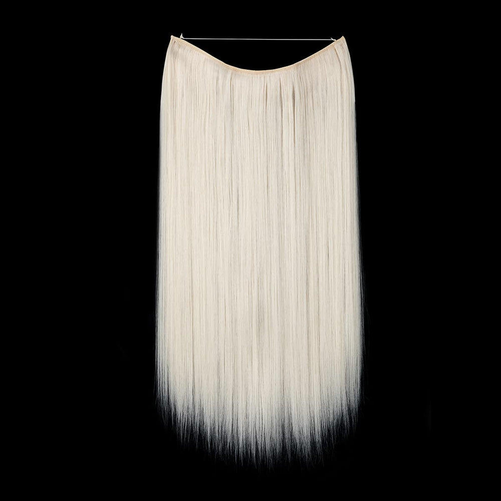 22 Straight Invisible Wire Flip On Hair Extension Synthetic Heat Resistant Fiber Halo Hair Extension M02 (60# White blonde)