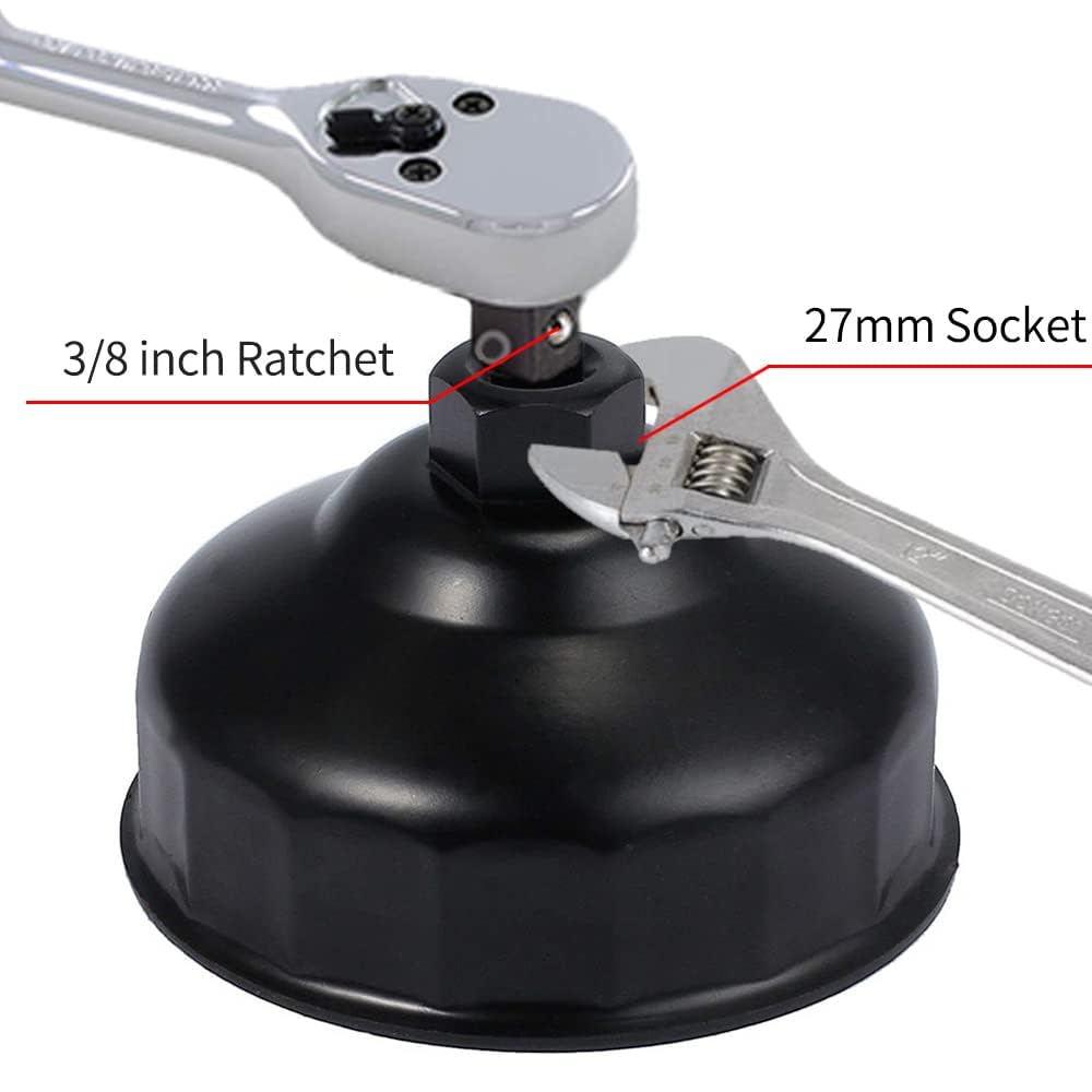 3.39inch/86mm 16 Flutes Aluminium Oil Filter Wrench for BMW, Oil Filter Housing Cap Removal Tool for N20, N26, N51, N52, N54, N55, N63, N74, S55, S63 BMW Engines (Black)