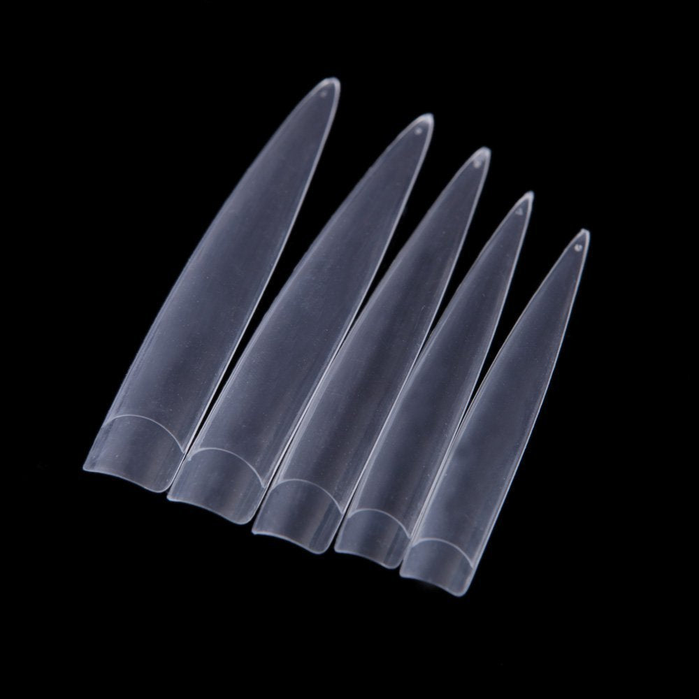 ® 120pcs White/Clear/Natural Long Sharp Stiletto Fake Nail Tip False Nail Art Tips (Clear)