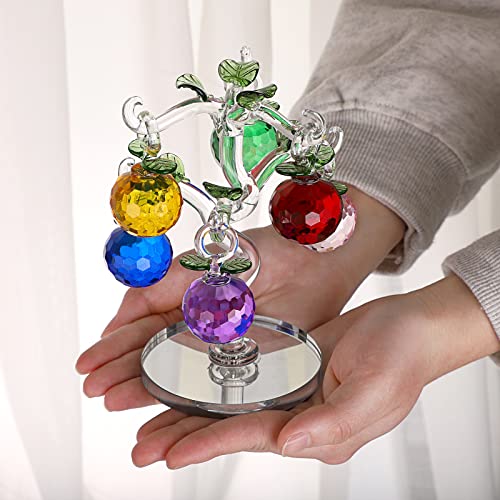 Crystal Apple Tree Ornament Artificial Apple Tree Figurine Decorative Apple Tree Collectible, Glass Apple Tree Paperweight Table Decoration Centerpiece for Living Room Home Office Birthday Gift