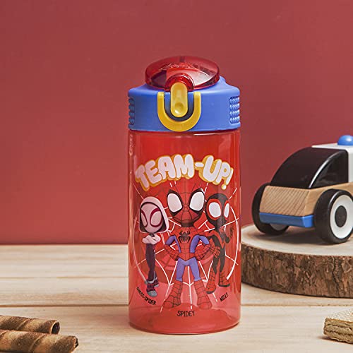 Marvel Spider-Man Kids Water Bottle with Spout Cover and Carrying Loop, Durable Plastic, Leak-Proof Design for Travel (16 oz, 2-Pack, Spidey and His Amazing Friends)