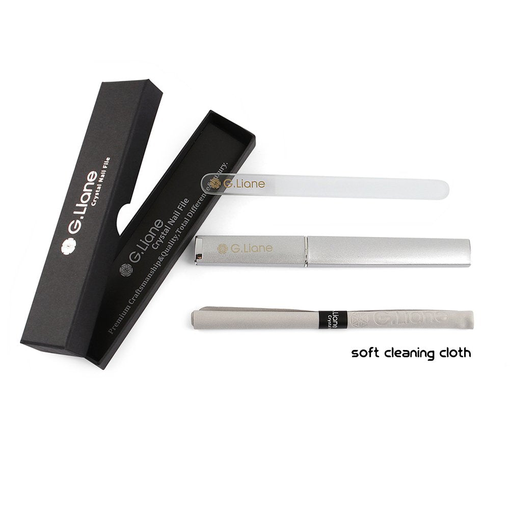 Crystal Glass Nail File - Professional Double Sided Etched Glass Nail Files With Case For Shaping The Natural Nails And Artificial Nails Manicure Pedicure Nail Care Gift Set (Clear Round)