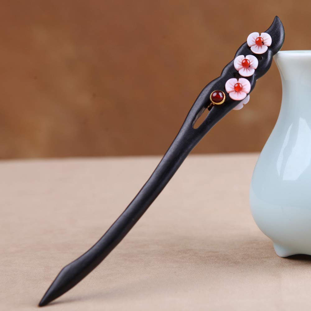 Wooden Hair Stick for Women Girl 7.08 Black Ebony Carved Hair Pins for Long Hair Handmand Hair Accessories for Buns (Model F)