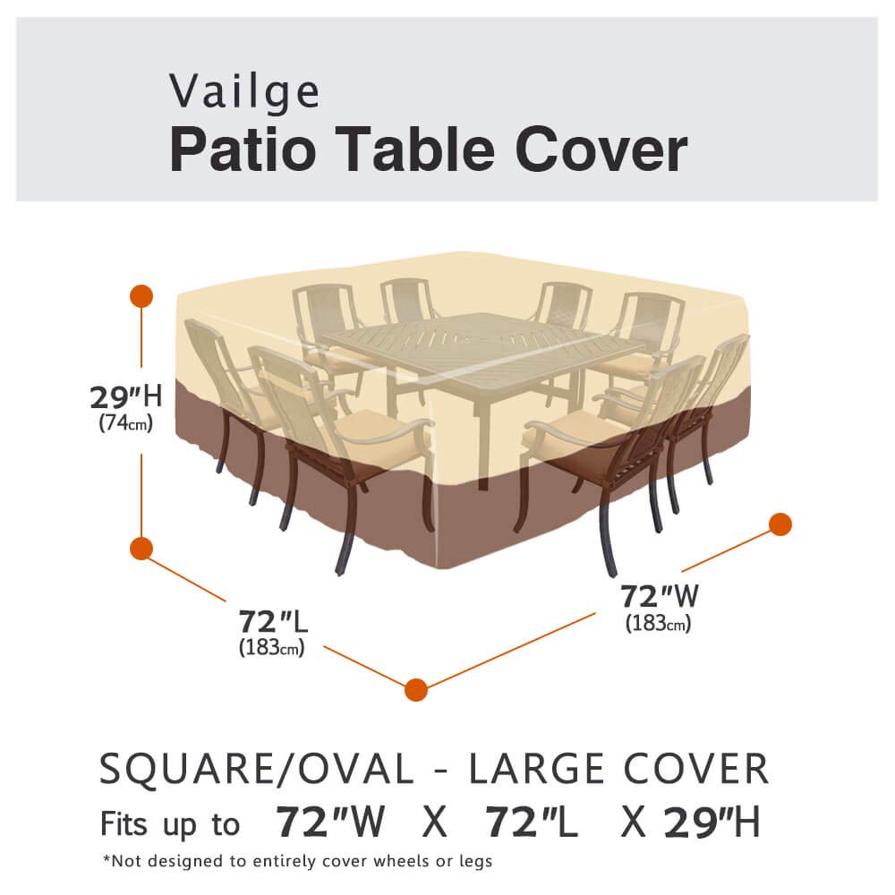 Waterproof Patio Furniture Set Cover, Lawn Patio Furniture Cover with Padded Handles, Patio/Outdoor Table Cover, Patio/Outdoor Dining Square Table Chairs Cover(Medium,Beige & Brown)