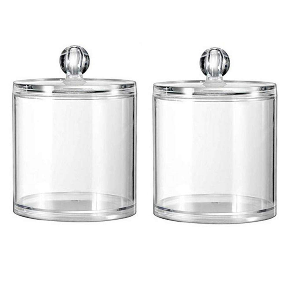 2PCS 10Oz Clear Acrylic Cotton Swab Ball Pad Holder Clear Qtip Dispenser Cotton Rounds Storage Box Canister Container with Lid Makeup Sponges Pads Bathroom Jar