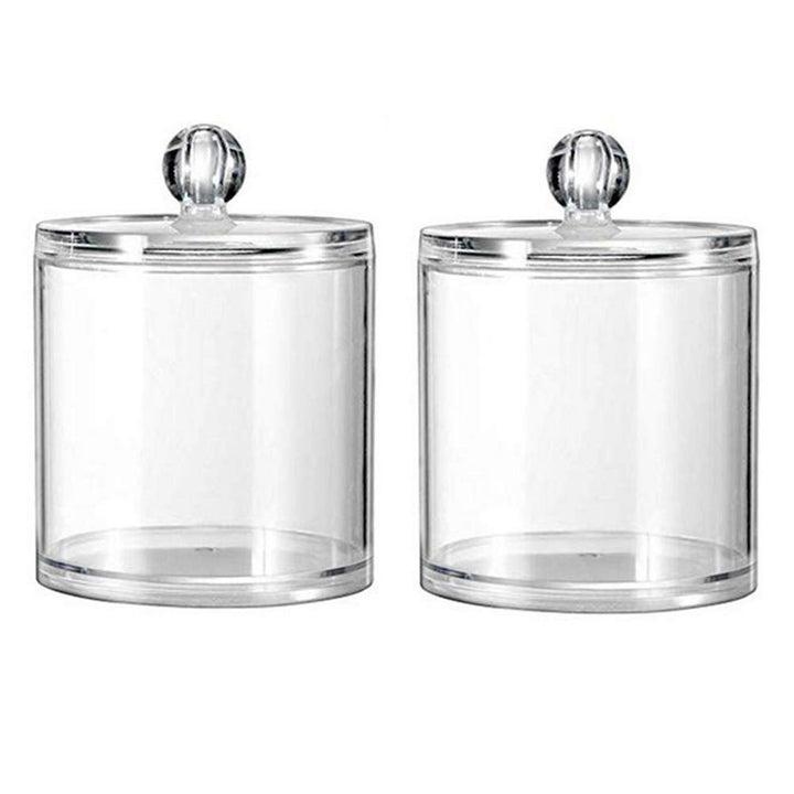 2PCS 10Oz Clear Acrylic Cotton Swab Ball Pad Holder Clear Qtip Dispenser Cotton Rounds Storage Box Canister Container with Lid Makeup Sponges Pads Bathroom Jar