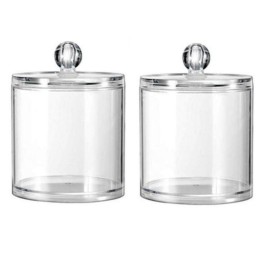 2PCS 10Oz Clear Acrylic Cotton Swab Ball Pad Holder Clear Qtip Dispenser Cotton Rounds Storage Box Canister Container with Lid Makeup Sponges Pads Bathroom Jar
