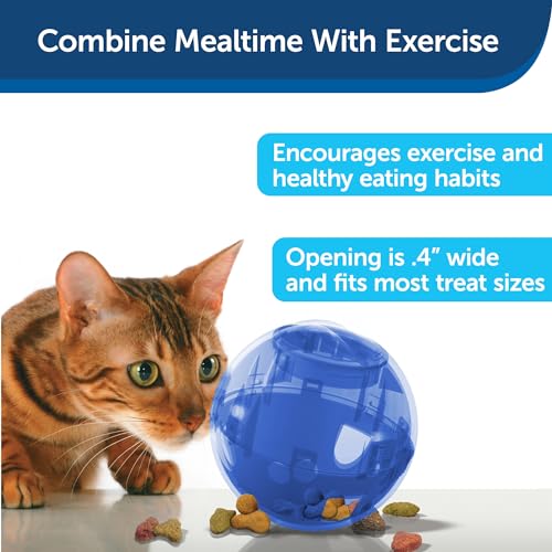 Slimcat Slow Feeder Ball for Cats - Interactive Puzzle Game for Your Cat - Fill with Food and Treats - Great for Indoor Play for Kittens and Adult Cats, Portion Control and Fast Eaters (Blue)