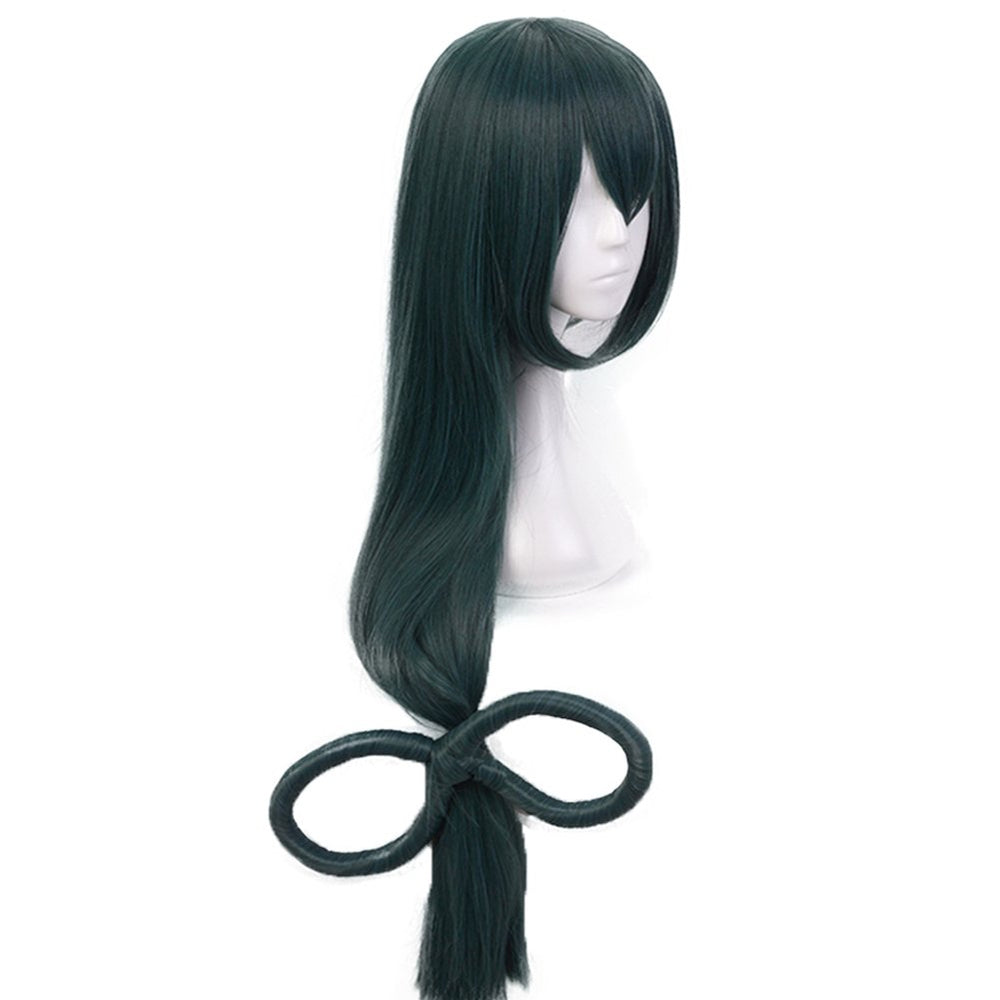 Hair Cap+Anime Cosplay Wig Dark Green Long Straight Synthetic Hair With Bow Wigs, Long Green Wig For Anime Cosplay Women, Colored Wigs Pelucas De Colores For Halloween Costume Party