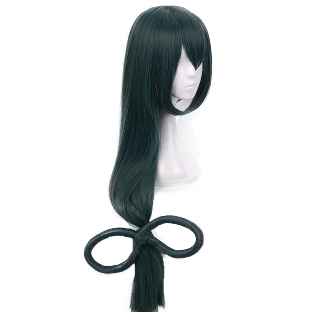 Hair Cap+Anime Cosplay Wig Dark Green Long Straight Synthetic Hair With Bow Wigs, Long Green Wig For Anime Cosplay Women, Colored Wigs Pelucas De Colores For Halloween Costume Party