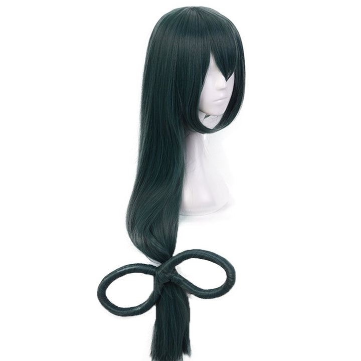 Hair Cap+Anime Cosplay Wig Dark Green Long Straight Synthetic Hair With Bow Wigs, Long Green Wig For Anime Cosplay Women, Colored Wigs Pelucas De Colores For Halloween Costume Party