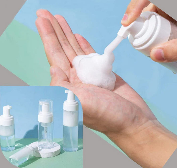 3Pcs 100ML 3.4oz Empty Clear Plastic Press Foaming Soap Pump Dispensers Spray Bottle Containers with Atomizer for Soap Foam Lotion Bathroom Accessory