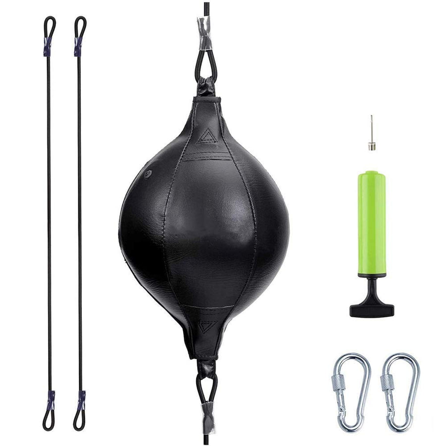 Double End Bag Leather Speed Ball, Hanging Boxing Punching Ball with Pump, Boxing Reflex Ball for Gym MMA Boxing Sports Punch Bag Adult Kids Men Women (Black)