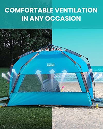 Pop Up Beach Tent for 4 Person - Easy Setup and Portable Beach Shade Sun Shelter Canopy with UPF 50+ UV Protection Removable Skylight Family Size - Ocracoke Coast